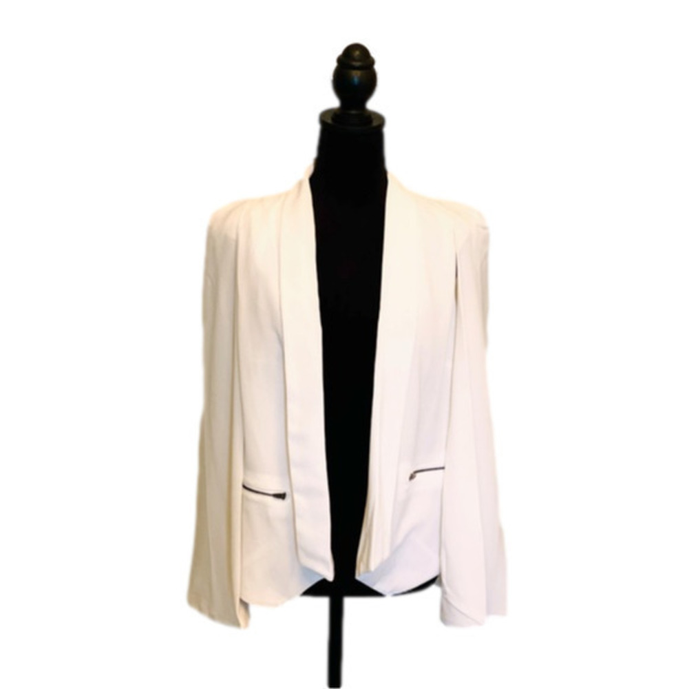 Material girl white blazer collarless Open front